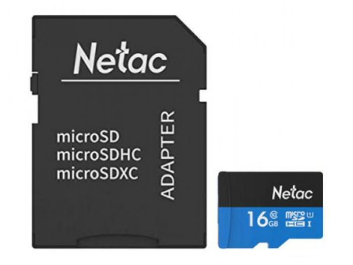 Карта памяти 16Gb - Netac microSDHC P500 NT02P500STN-016G-R с переходником под SD (Оригинальная!)