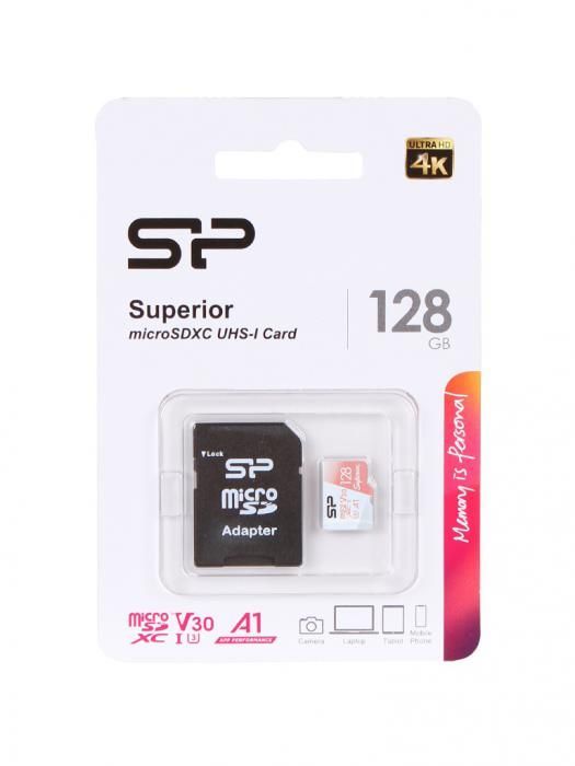 Карта памяти 128Gb - Silicon Power Superior A1 MicroSDXC Class 10 UHS-I U3 SP128GBSTXDV3V20SP с адаптером SD (Оригинальная!)