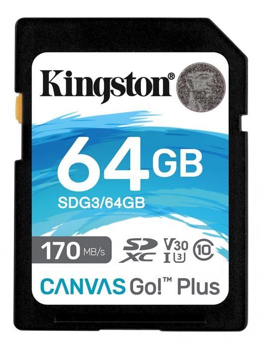 Карта памяти 64Gb - Kingston SDHC 170R C10 UHS-I U3 V30 Canvas Go Plus SDG3/64GB (Оригинальная!)