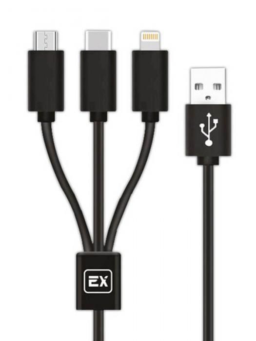 Аксессуар Exployd USB - microUSB/8 Pin/TYPE-C Silicone 1.2m 2.1A Black EX-K-646