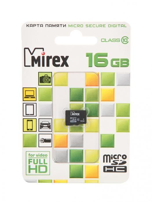 Карта памяти 16Gb - Mirex - Micro Secure Digital HC Class 10 13612-MC10SD16 (Оригинальная!)