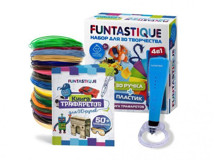 3D ручка Funtastique Cleo для мальчиков с подставкой + PLA-пластик 20 цветов и книжка с трафаретами 4-1-FPN04U-PLA-20-SB-BOYS