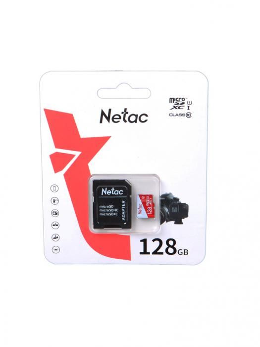 Карта памяти 128Gb - Netac MicroSD P500 Eco UHS-I Class 10 NT02P500ECO-128G-R + с переходником под SD (Оригинальная!)